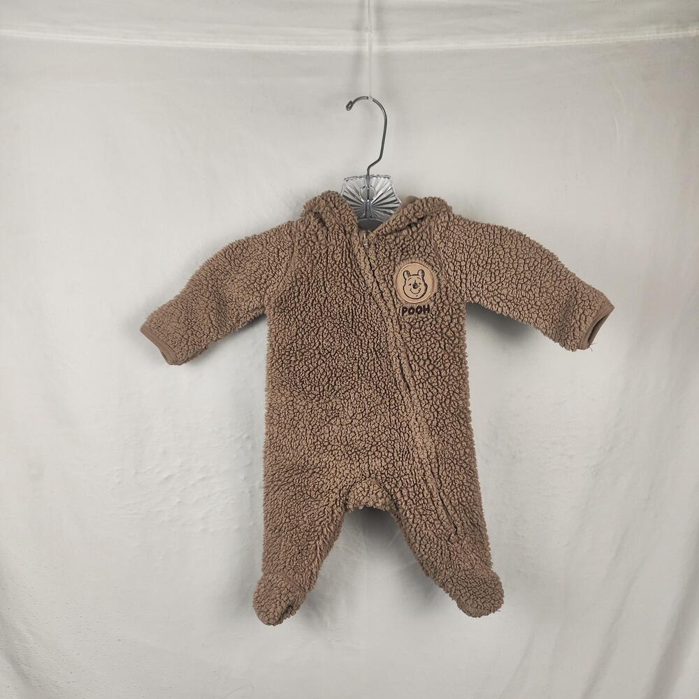 Disney Baby Bunting Snowsuit Infant Boys Newborn Brown Sherpa Fleece Hooded Pooh